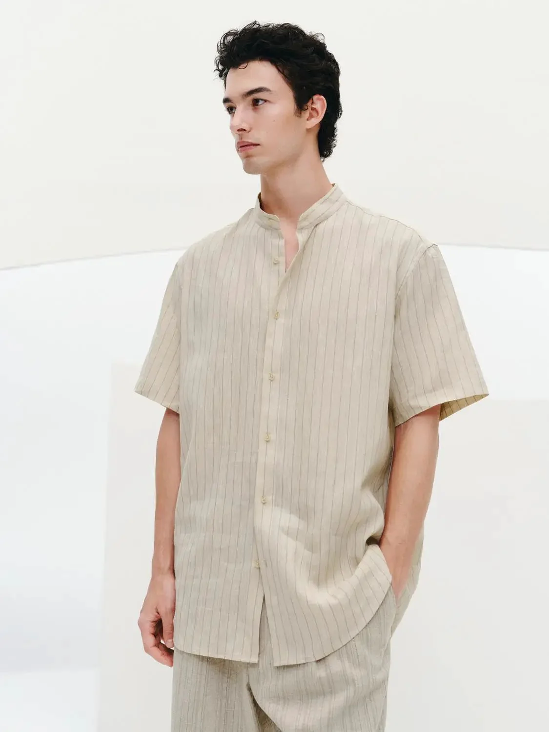 7448-striped-collarless-short-sleeve-shirts-5.webp Striped Collarless Short Sleeve Shirts