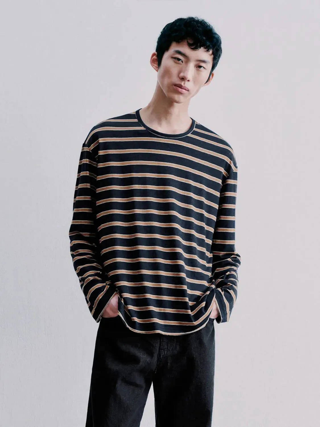 7488-lyocell-blend-contrast-striped-crew-neck-long-sleeve-t-shirt-9.webp Lyocell Blend Contrast Striped Crew Neck Long Sleeve T Shirt