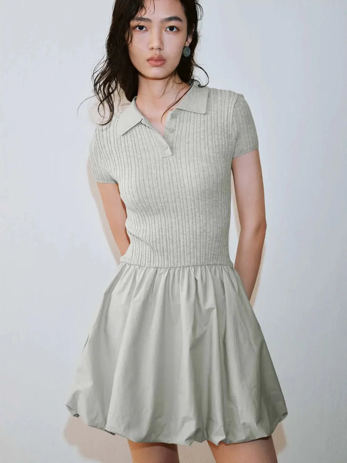 753-viscose-knit-polo-neck-dress-balloon-dresses-2.webp Viscose Knit Polo Neck Dress Balloon Dresses