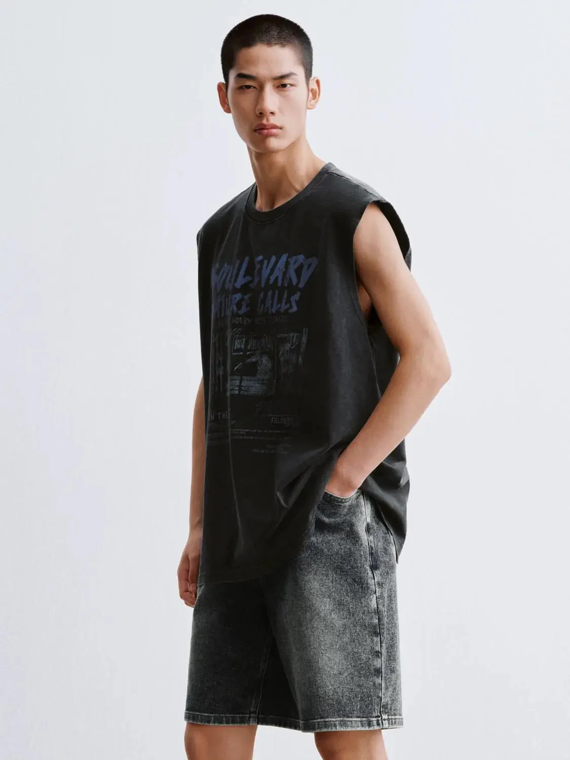 Cotton Graphic Print Crew Neck Vest