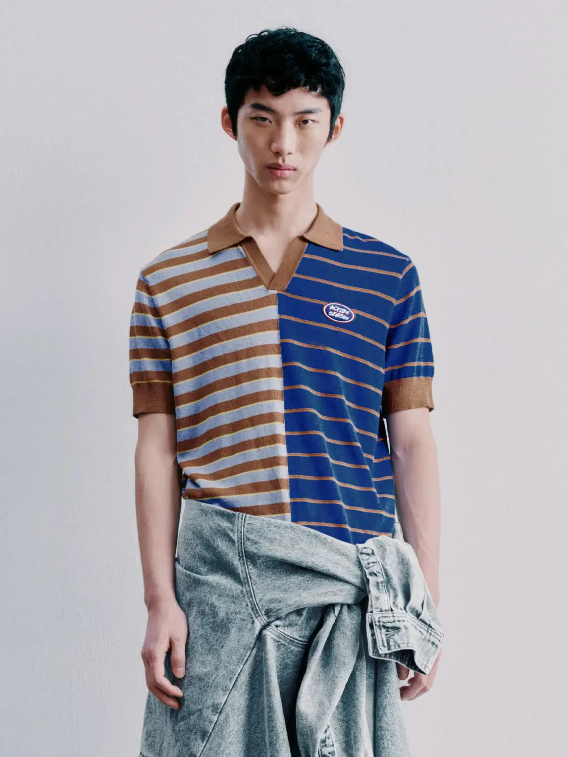7626-polo-neck-contrast-spliced-knitted-t-shirts-1.webp Polo Neck Contrast Spliced Knitted T-Shirts