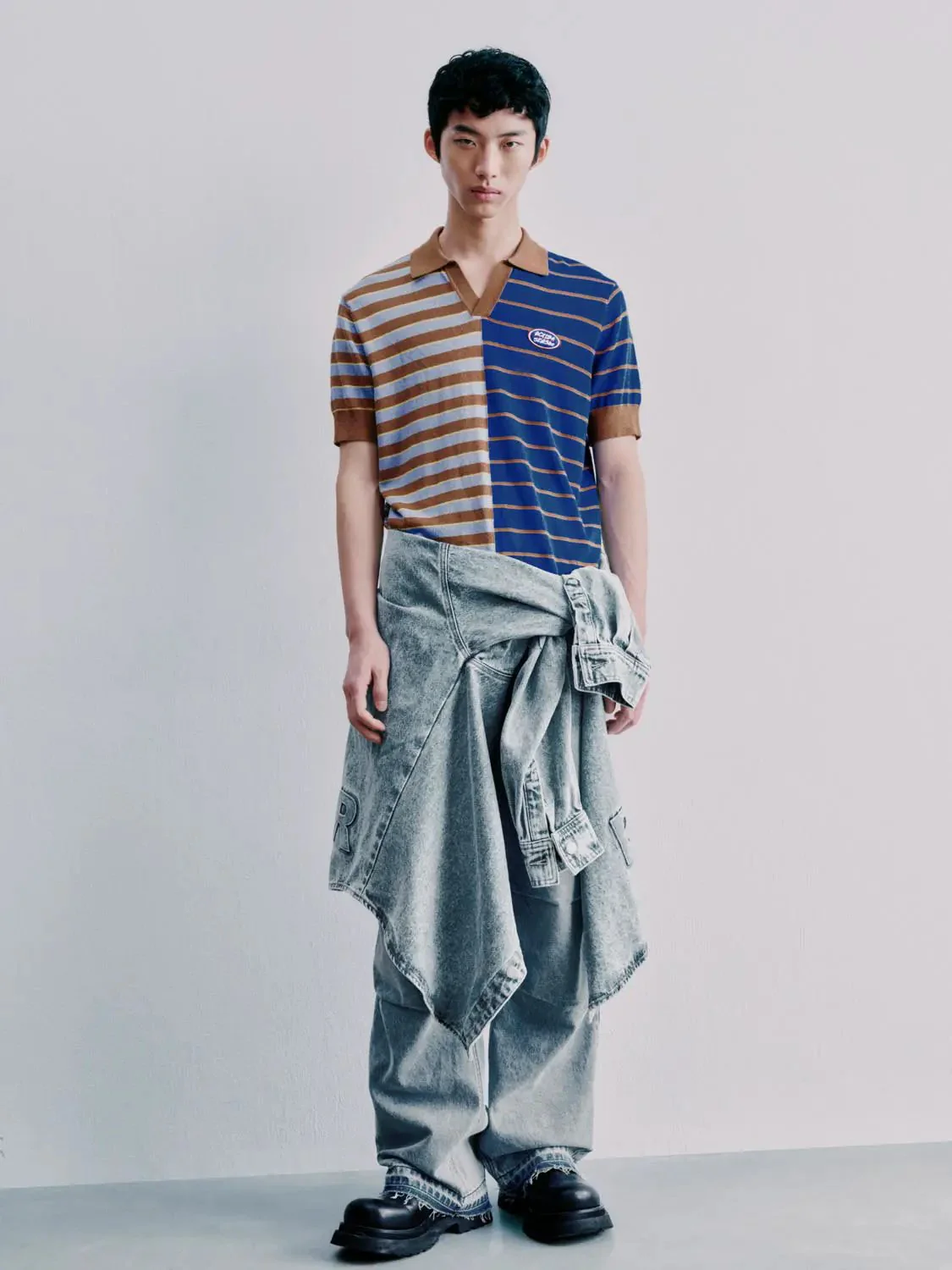 7626-polo-neck-contrast-spliced-knitted-t-shirts-4.webp Polo Neck Contrast Spliced Knitted T-Shirts