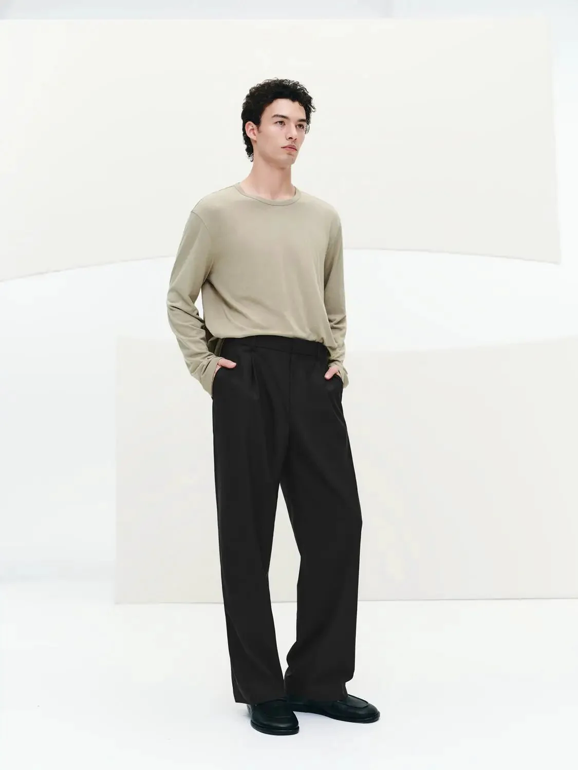 Cotton Lyocell Linen Crew Neck Long Sleeve T Shirt