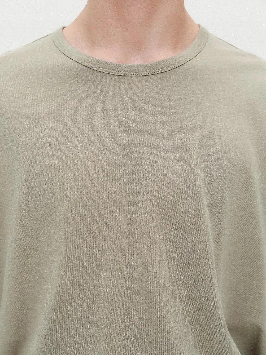 Cotton Lyocell Linen Crew Neck Long Sleeve T Shirt