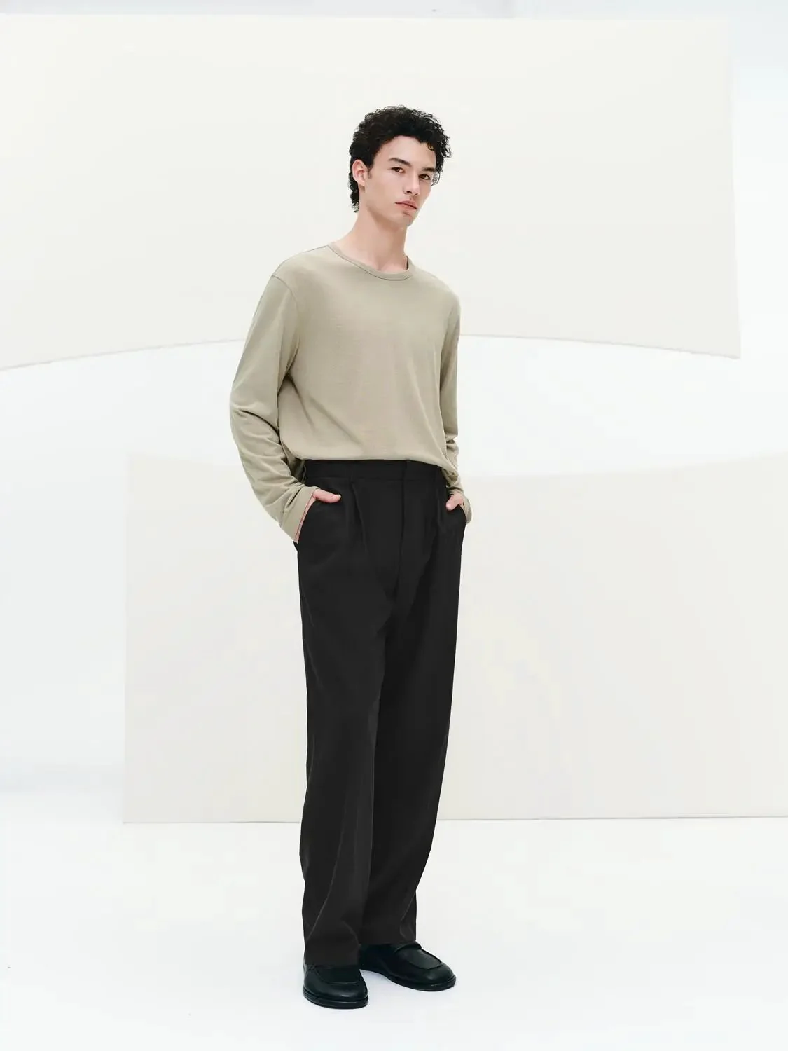 Cotton Lyocell Linen Crew Neck Long Sleeve T Shirt