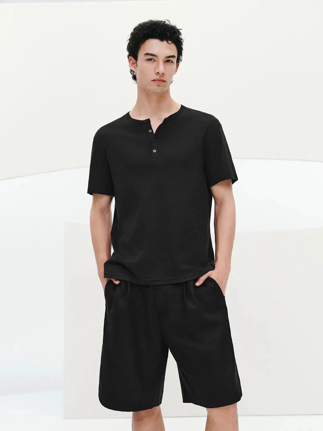Linen Blend Pleat Detail Shorts