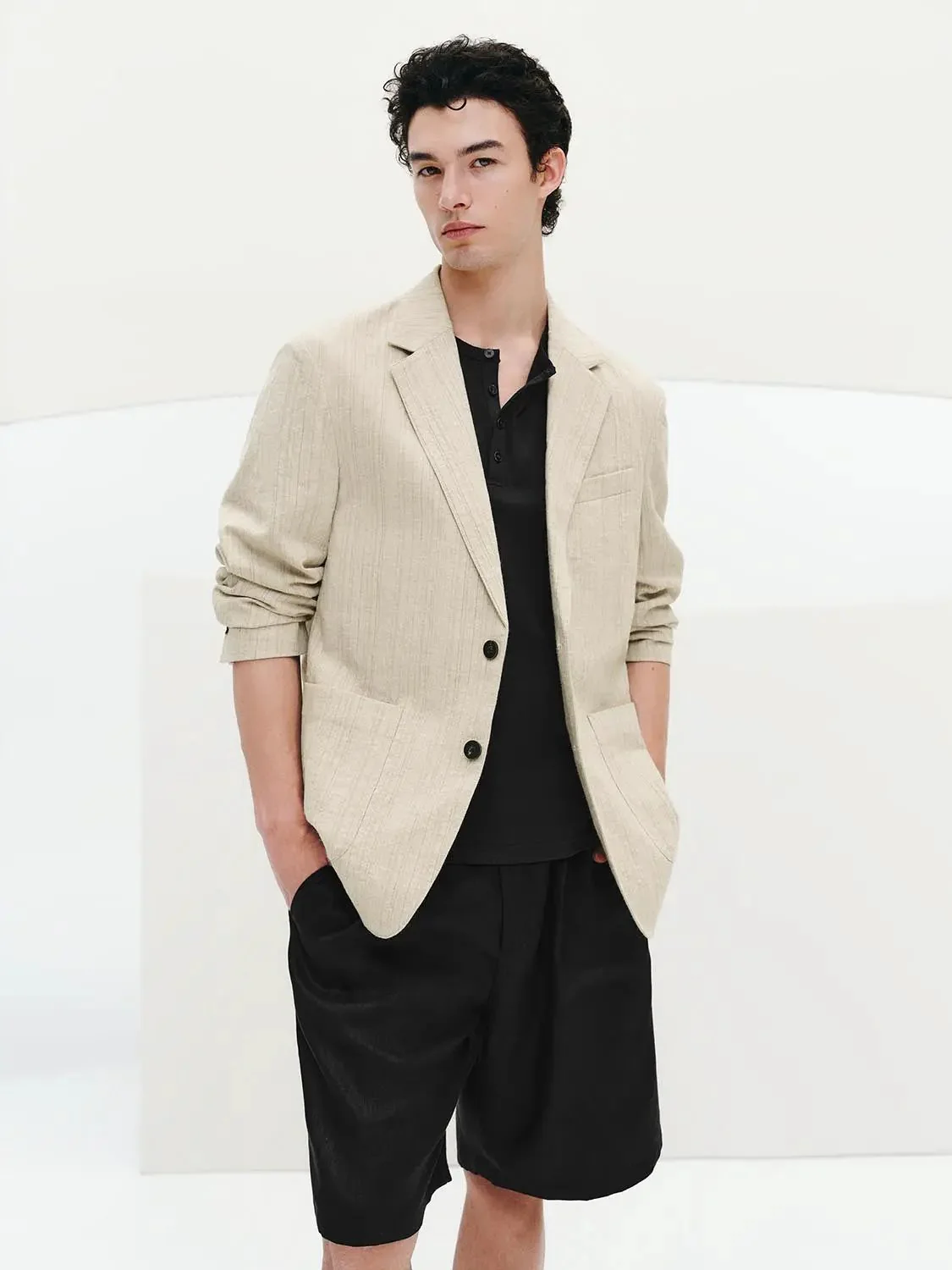 Linen Blend Pleat Detail Shorts