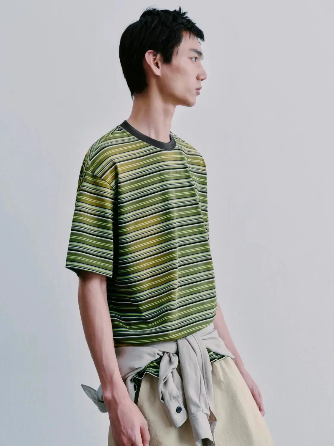 Cotton Crew Neck Contrast Striped T Shirt