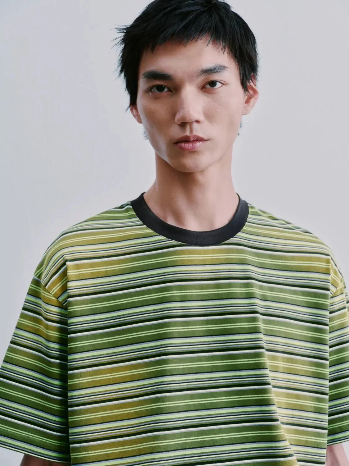 Cotton Crew Neck Contrast Striped T Shirt