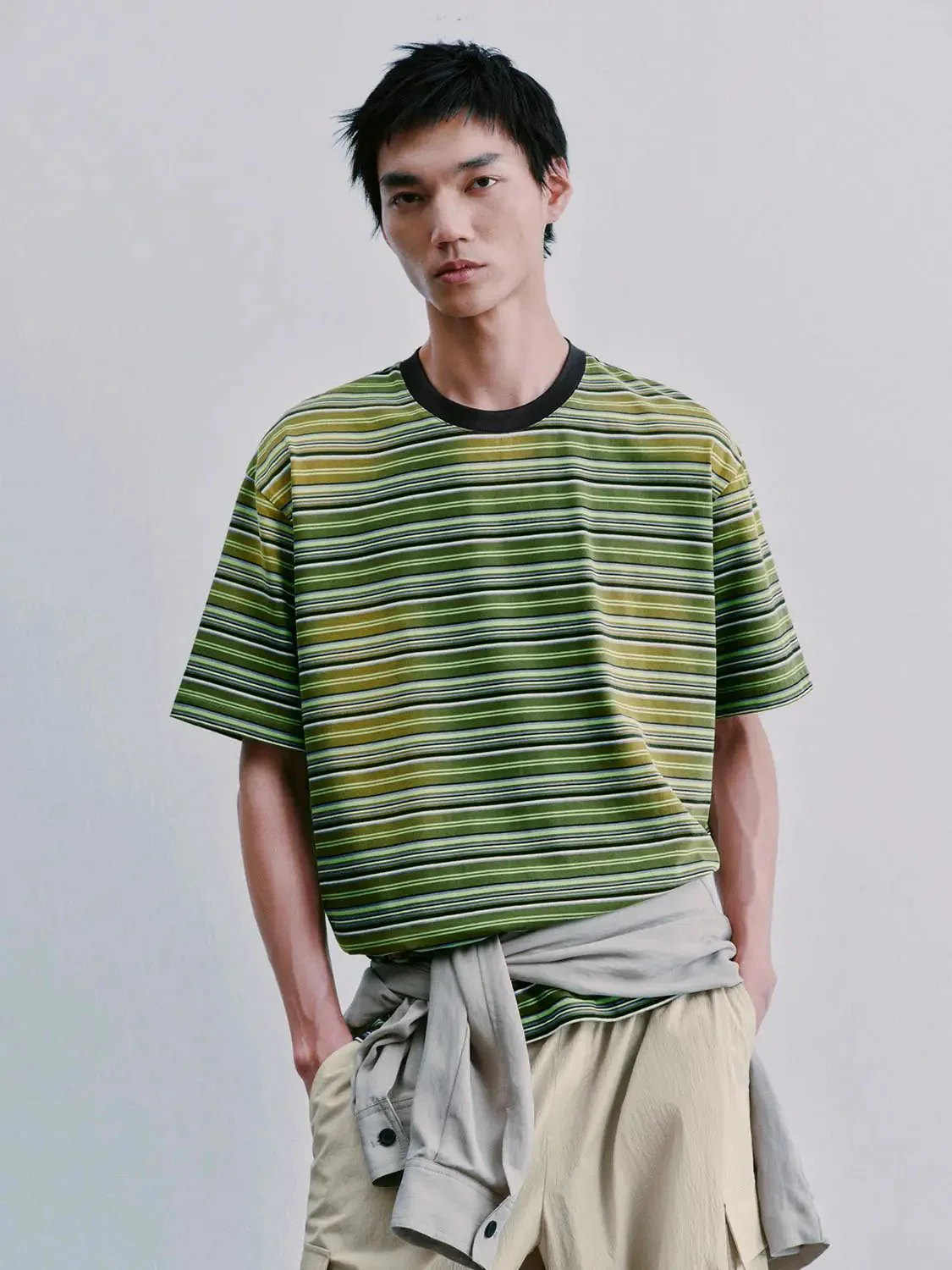 Cotton Crew Neck Contrast Striped T Shirt