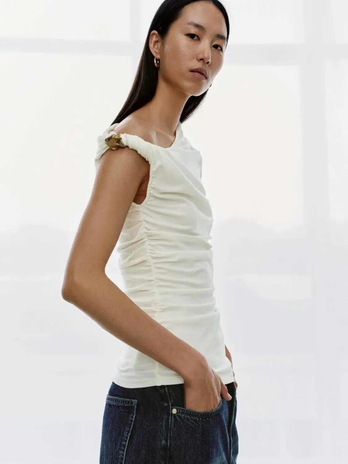 775-one-shoulder-ruched-viscose-cotton-blend-top-2.webp One Shoulder Ruched Viscose Cotton Blend Top