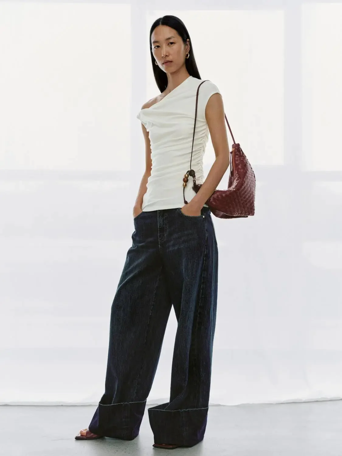 775-one-shoulder-ruched-viscose-cotton-blend-top-4.webp One Shoulder Ruched Viscose Cotton Blend Top