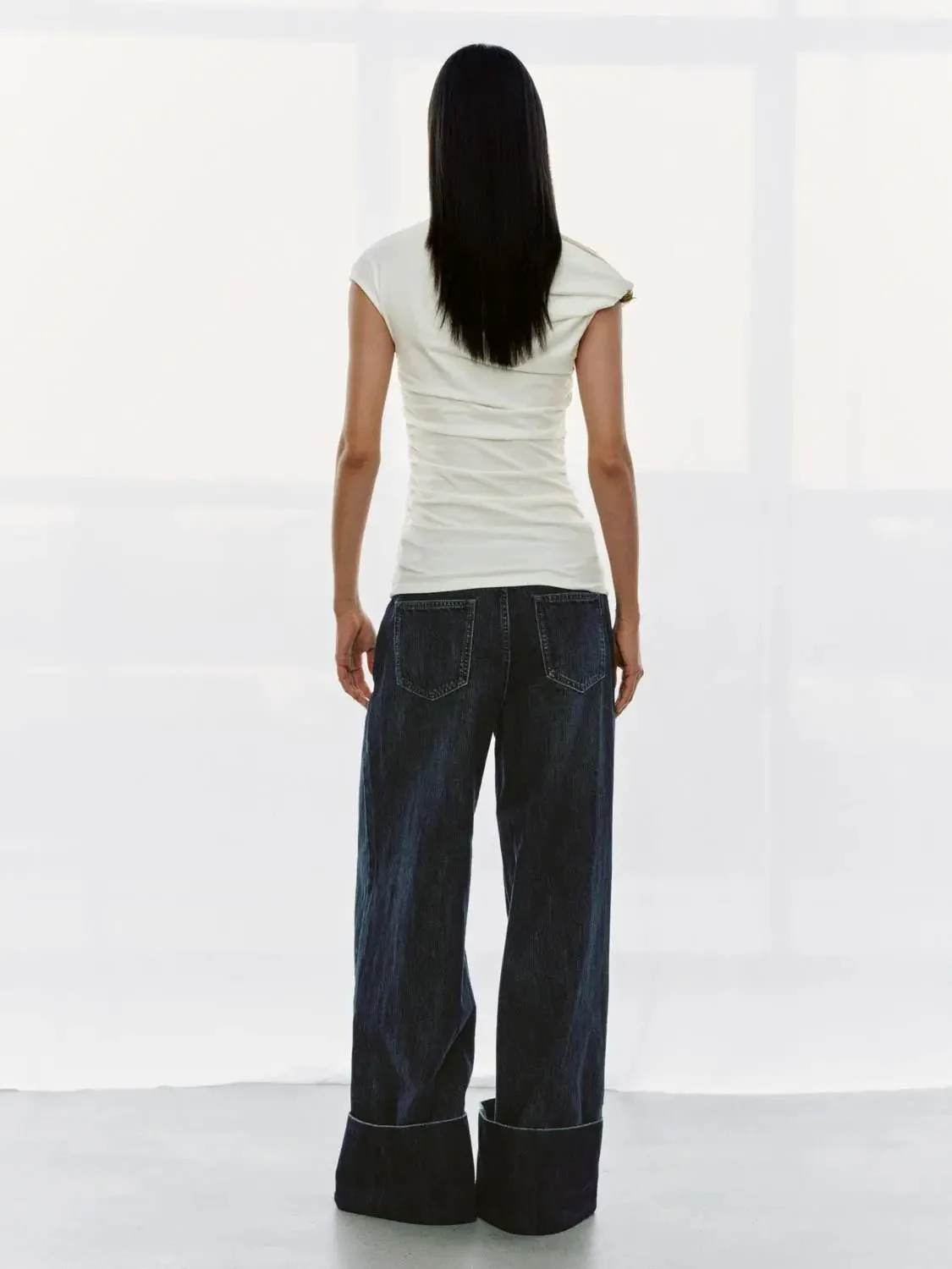 775-one-shoulder-ruched-viscose-cotton-blend-top-6.webp One Shoulder Ruched Viscose Cotton Blend Top