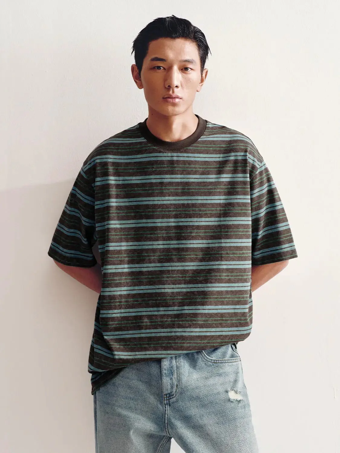 7836-cotton-blend-contrast-striped-crew-neck-t-shirt-1.webp Cotton Blend Contrast Striped Crew Neck T Shirt