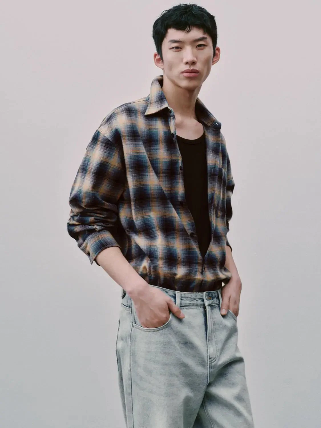 Contrast Check Loose Fit Shirts