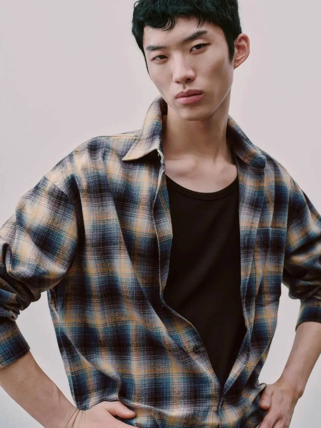 Contrast Check Loose Fit Shirts
