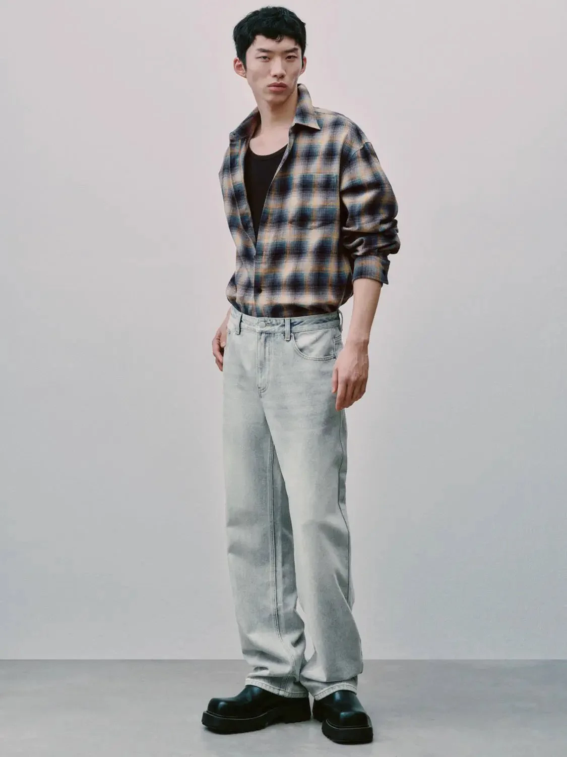 Contrast Check Loose Fit Shirts