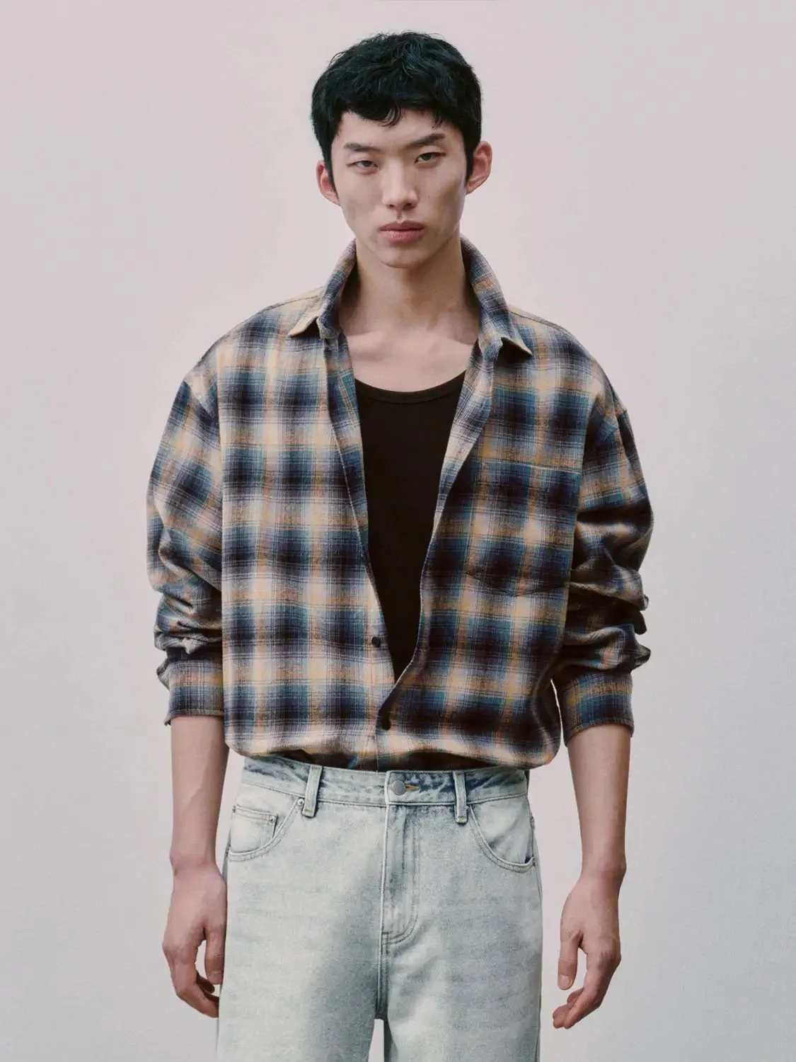 Contrast Check Loose Fit Shirts