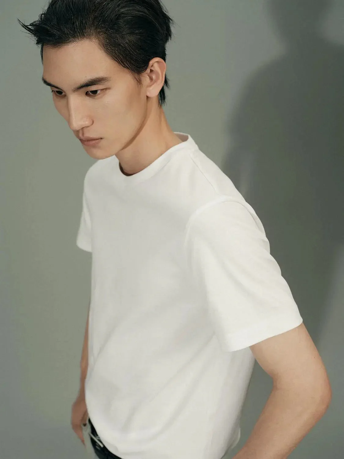 100% Cotton Crew Neck White Scarf Detail T Shirt