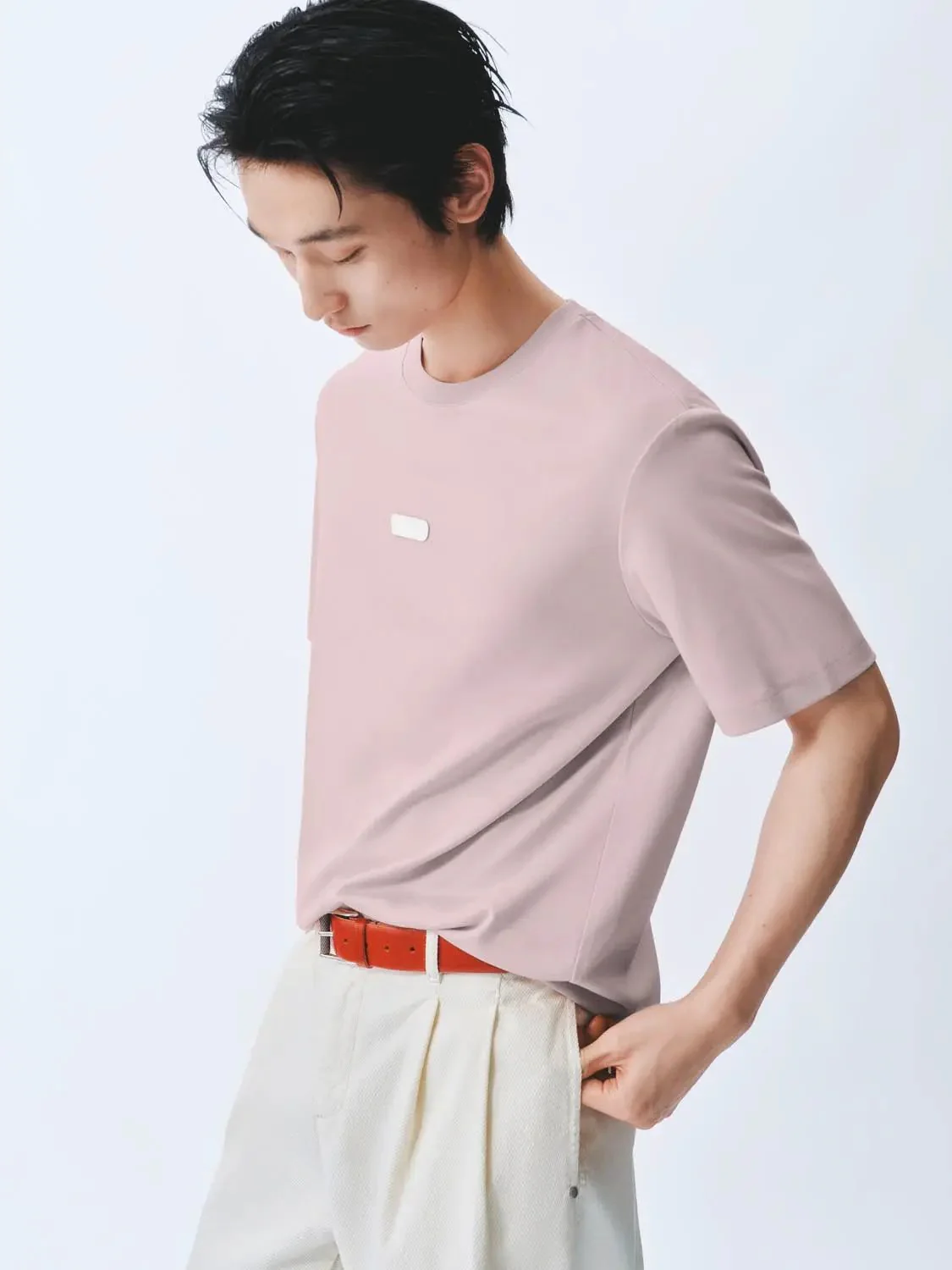 Cotton Short Sleeve Red Logo Patch T Shirt
