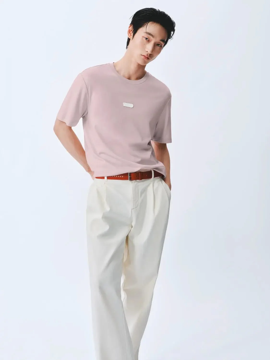 Cotton Short Sleeve Red Logo Patch T Shirt
