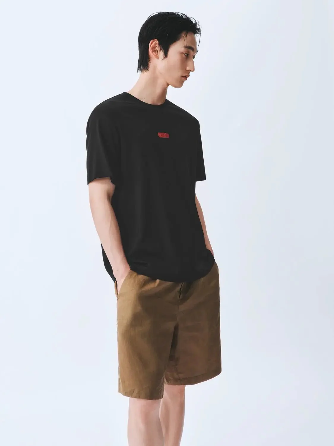 Cotton Short Sleeve Red Logo Patch T Shirt