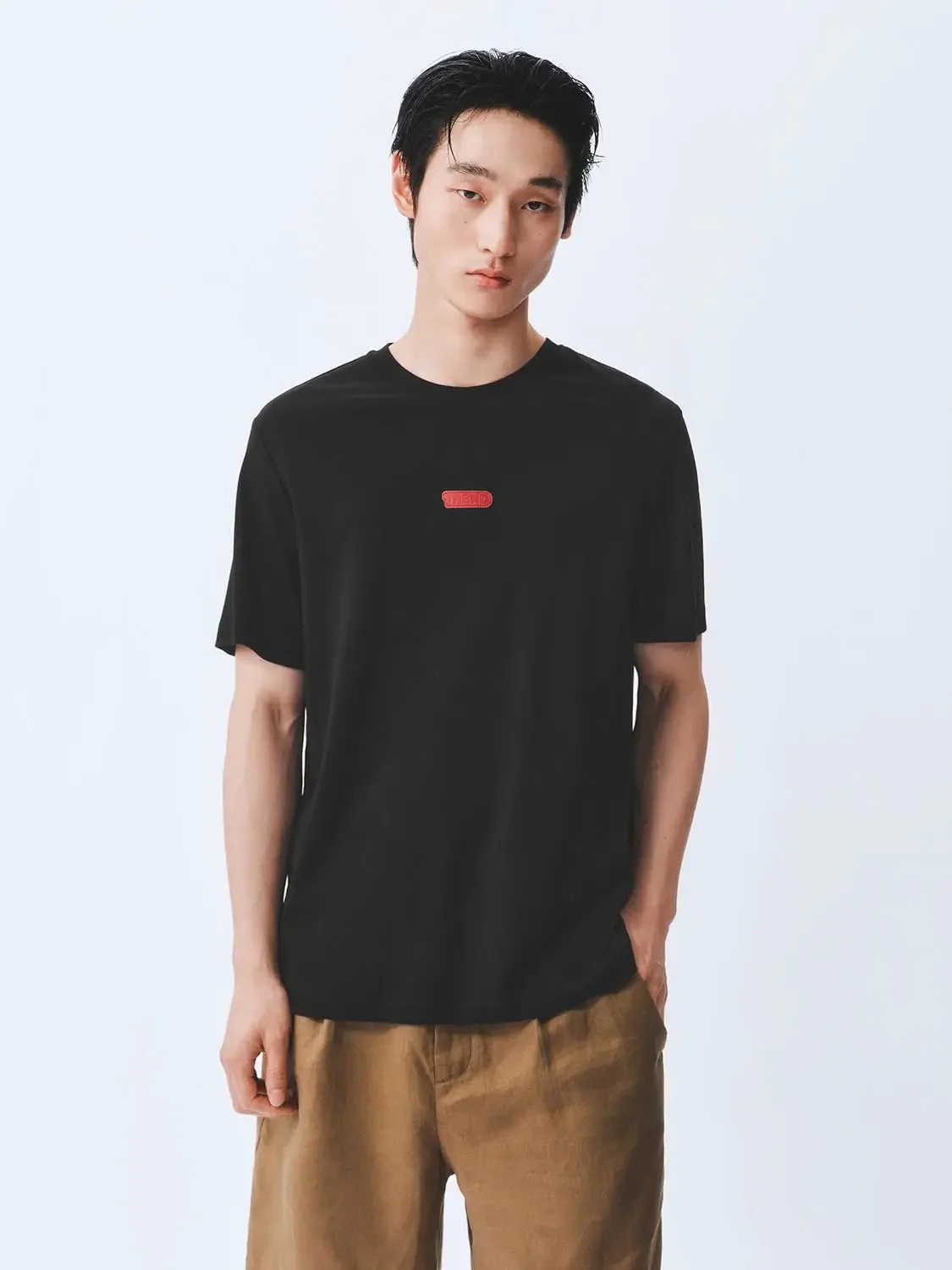 Cotton Short Sleeve Red Logo Patch T Shirt
