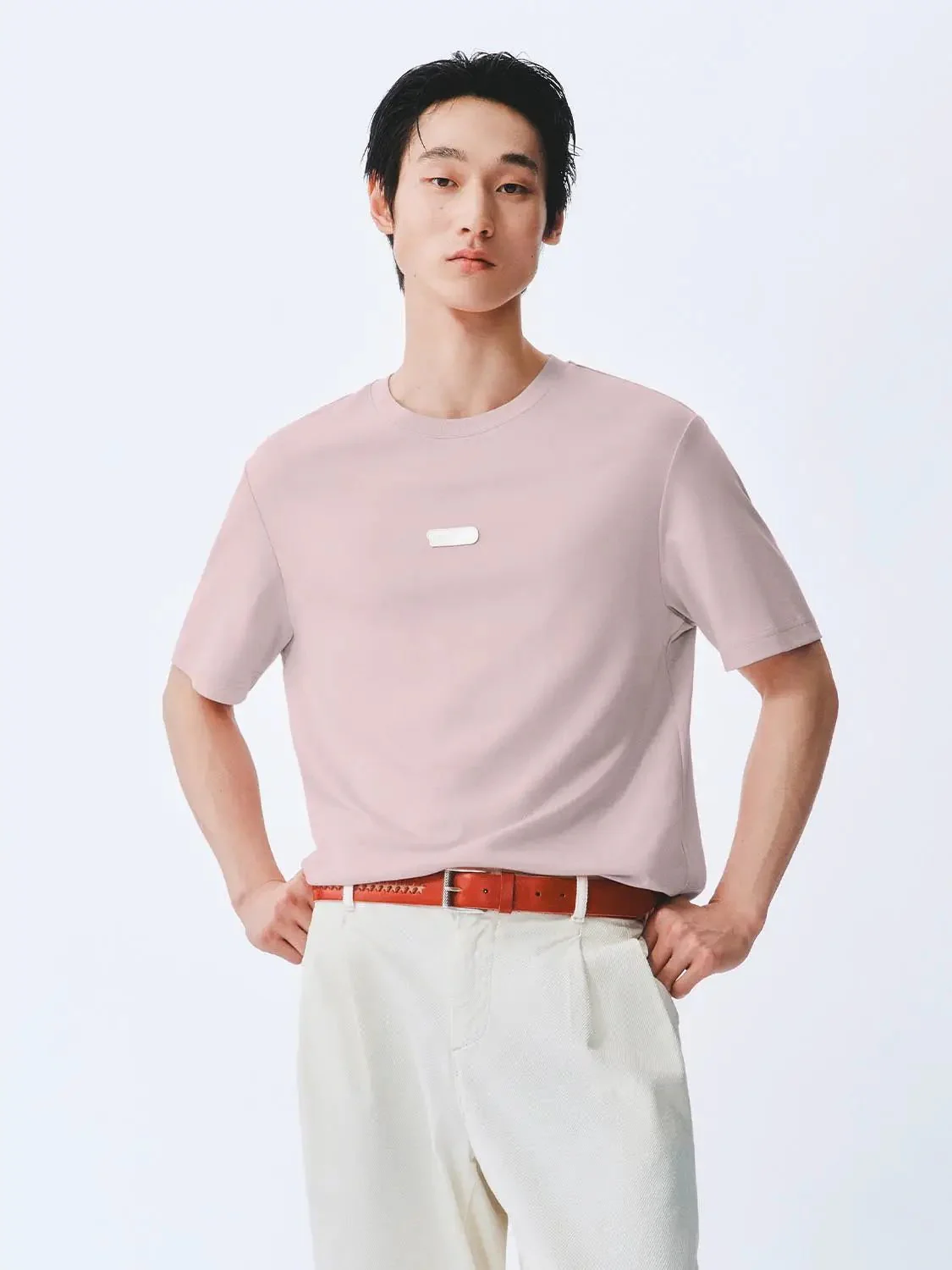 Cotton Short Sleeve Red Logo Patch T Shirt