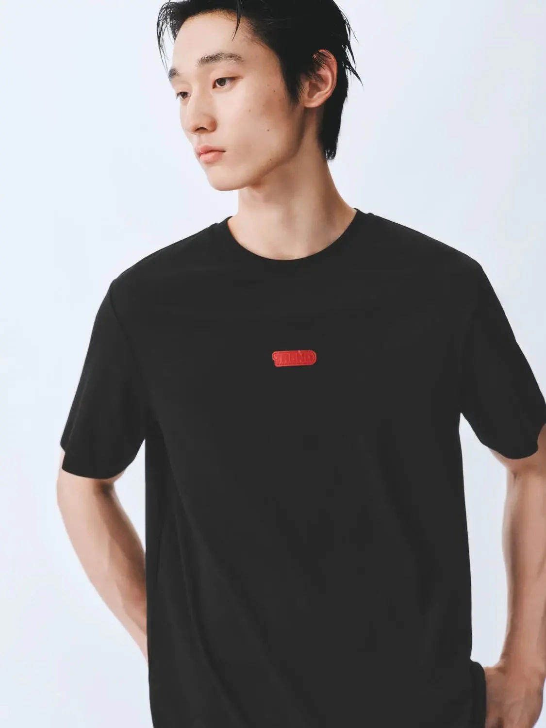 Cotton Short Sleeve Red Logo Patch T Shirt