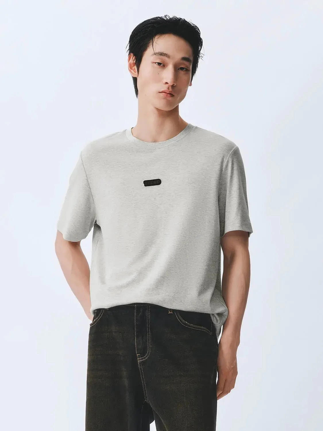 Cotton Short Sleeve Red Logo Patch T Shirt