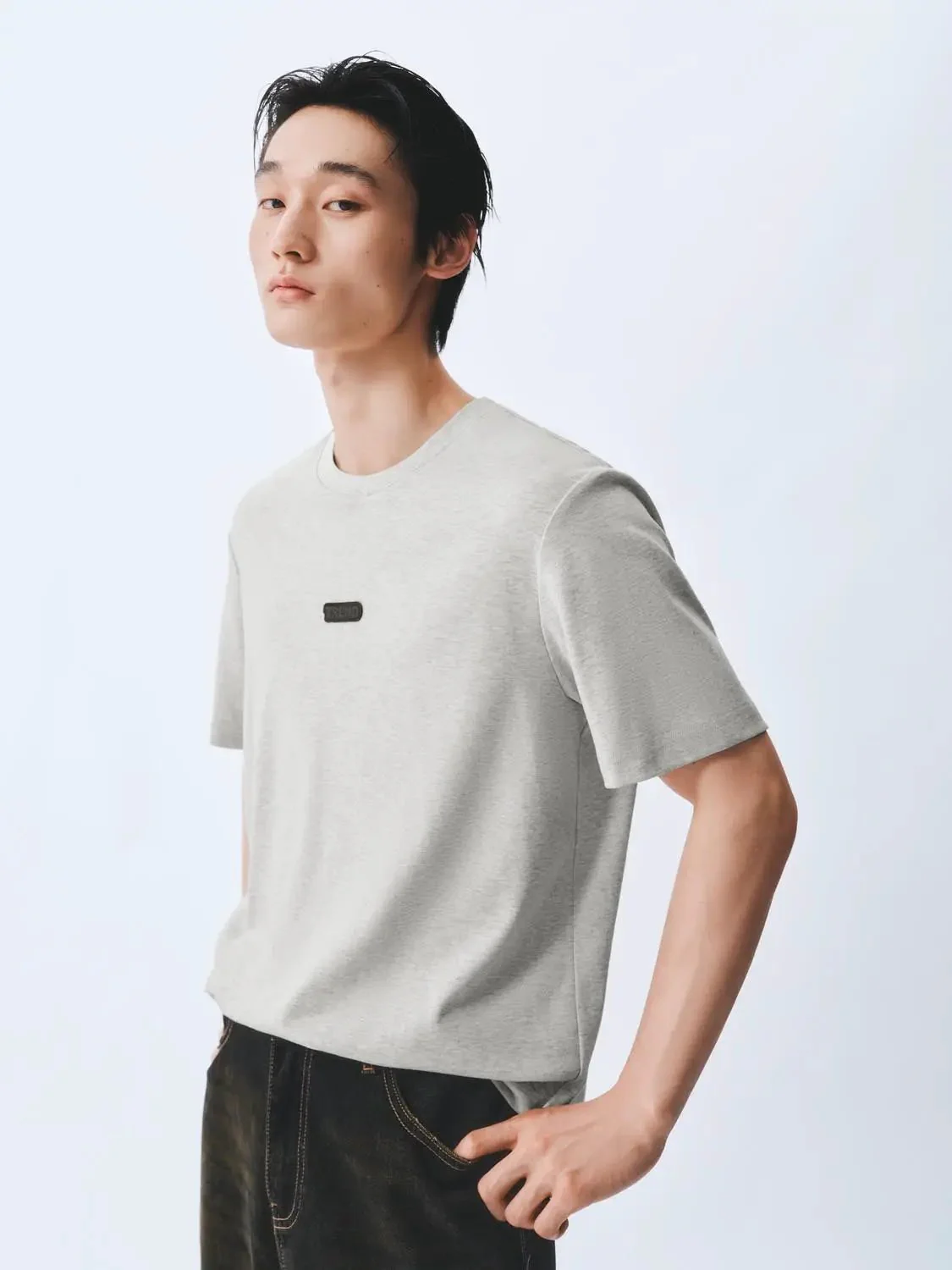 Cotton Short Sleeve Red Logo Patch T Shirt
