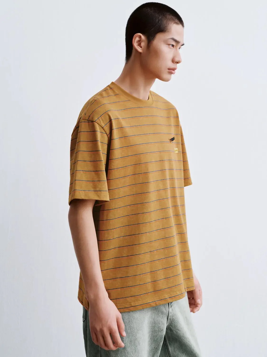 8248-cotton-striped-embroidered-crew-neck-t-shirts-2.webp Cotton Striped Embroidered Crew Neck T Shirts
