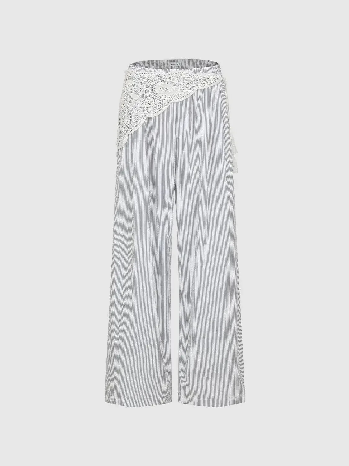 Cotton Striped Wide Leg With Lace Overlay Pants