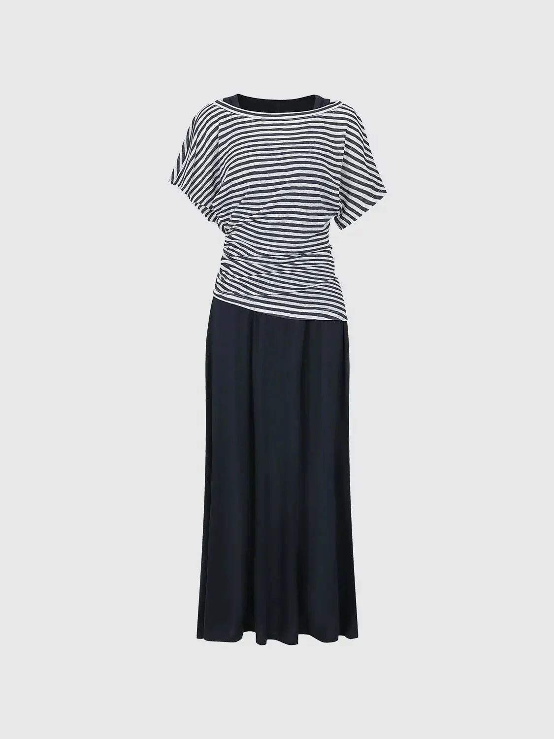 8324-striped-knit-flattering-ruched-waist-effortless-chic-straight-maxi-dresses-1.webp Striped Knit Flattering Ruched Waist Effortless Chic Straight Maxi Dresses
