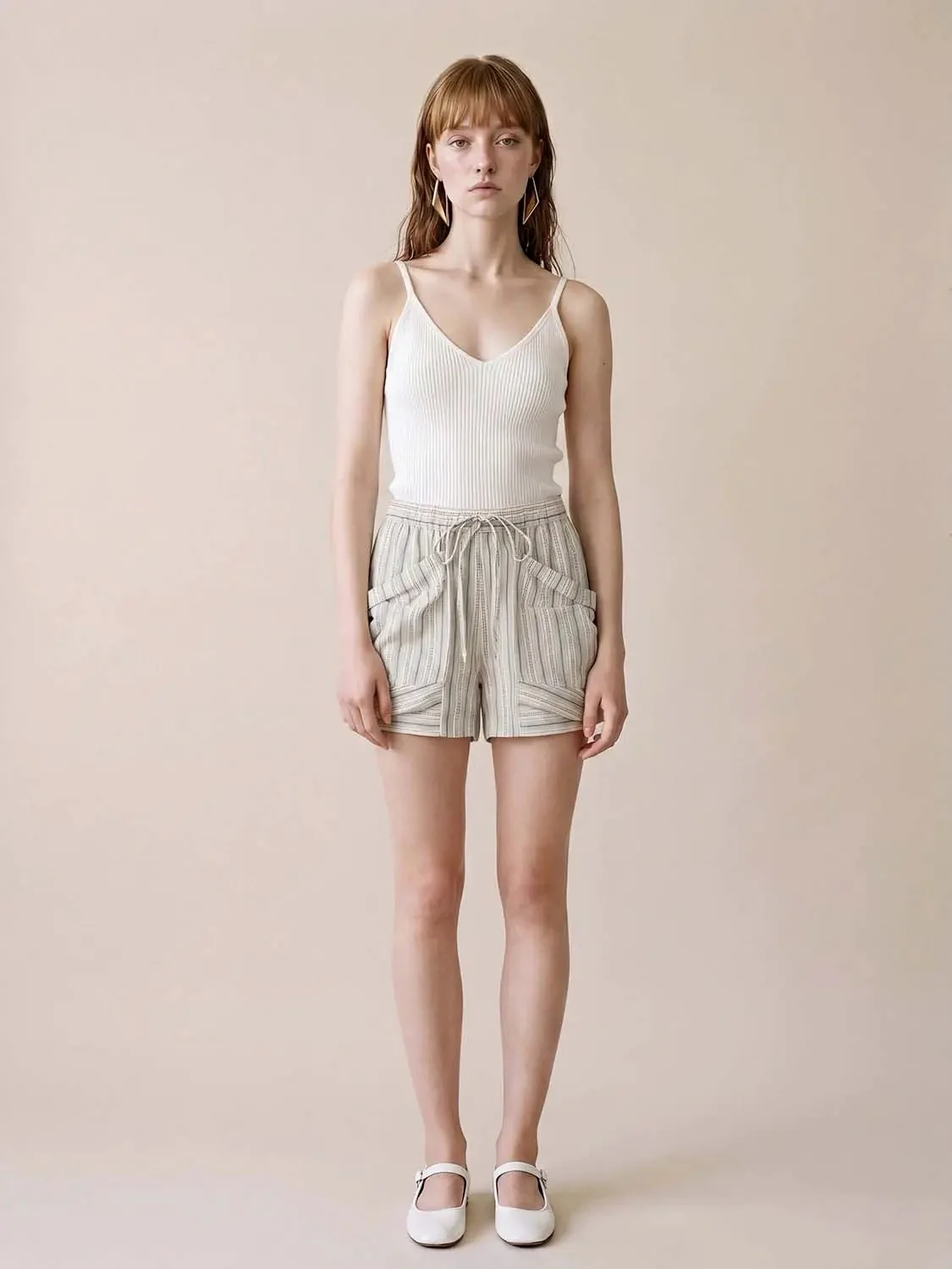 Lightweight Cotton Striped Drawstring Pocket Shorts