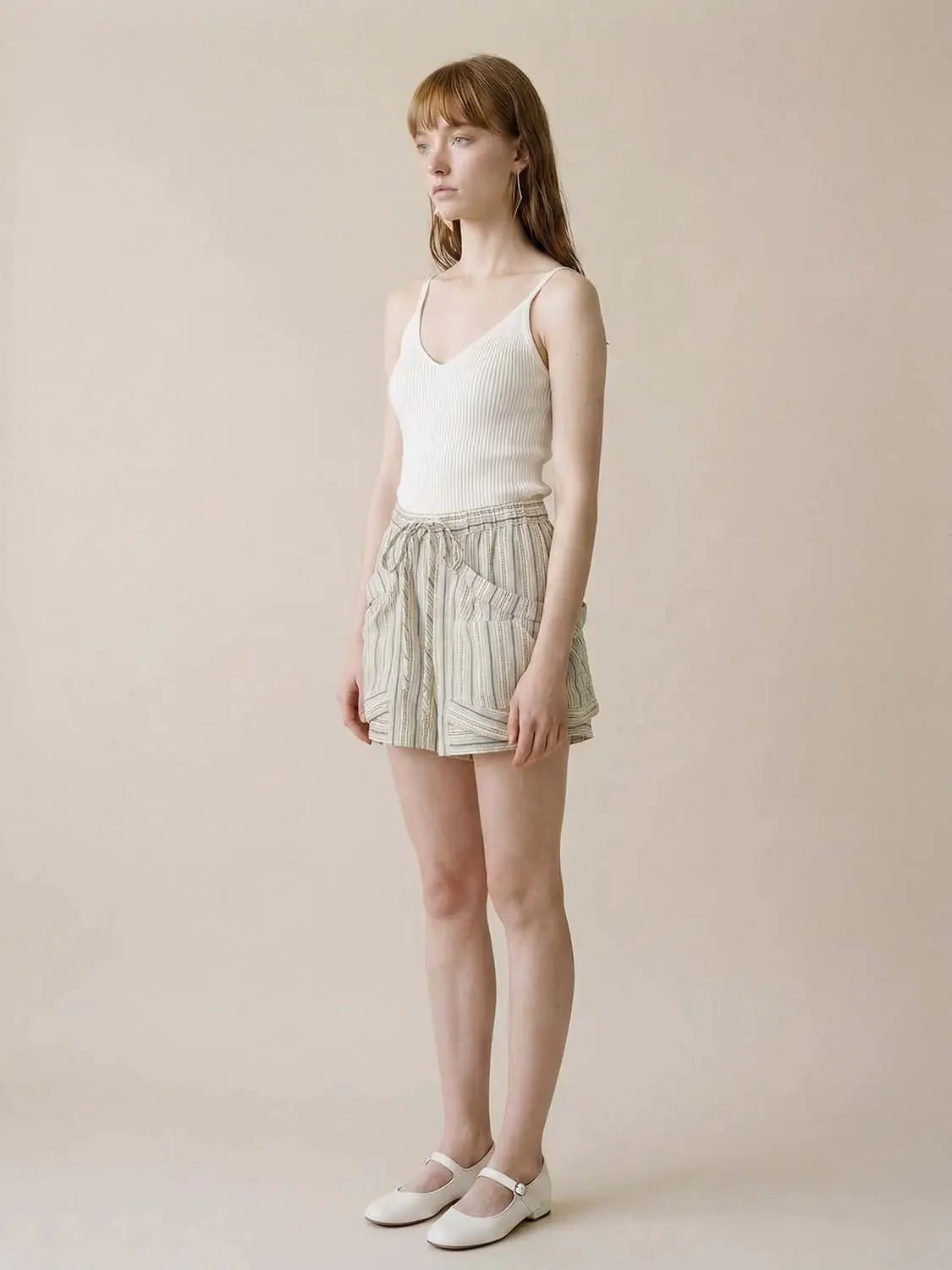 Lightweight Cotton Striped Drawstring Pocket Shorts