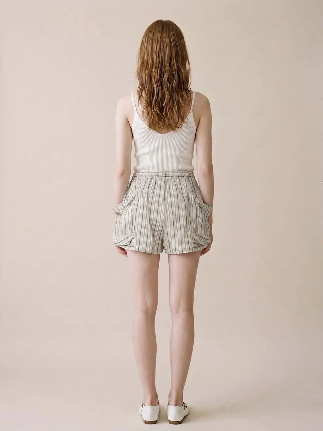 Lightweight Cotton Striped Drawstring Pocket Shorts