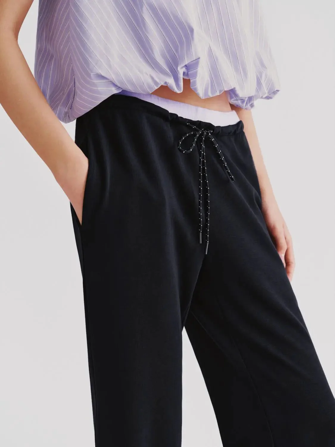 Drawstring Pull On Straight Leg Pants