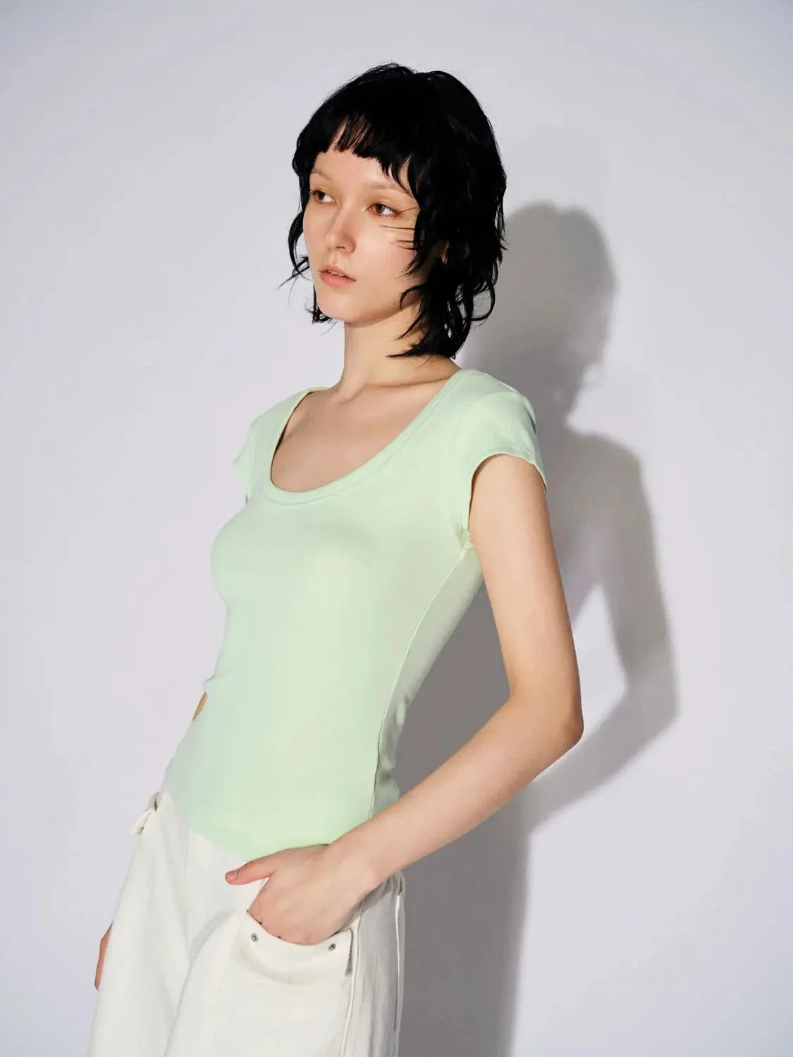 8459-mint-green-viscose-cotton-blend-scoop-neck-t-shirts-26.webp Mint Green Viscose Cotton Blend Scoop Neck T-Shirts
