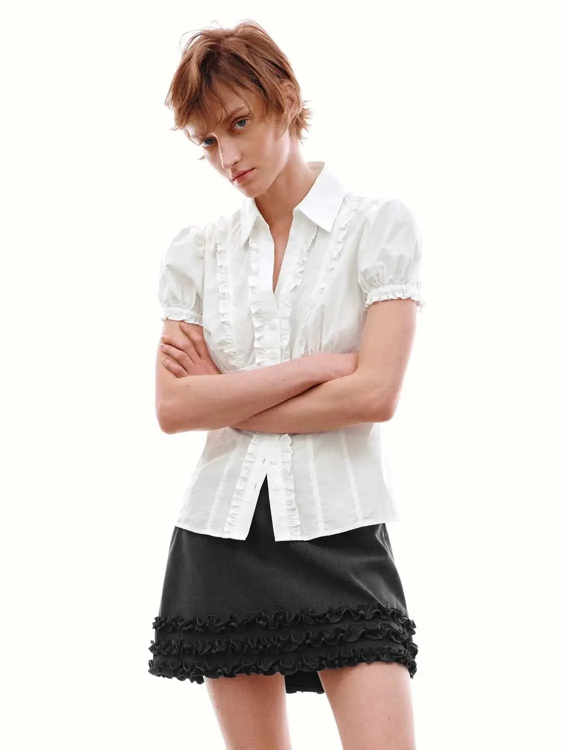 846-ruffle-trim-puff-short-sleeve-cotton-blouse-1.webp Ruffle Trim Puff Short Sleeve Cotton Blouse