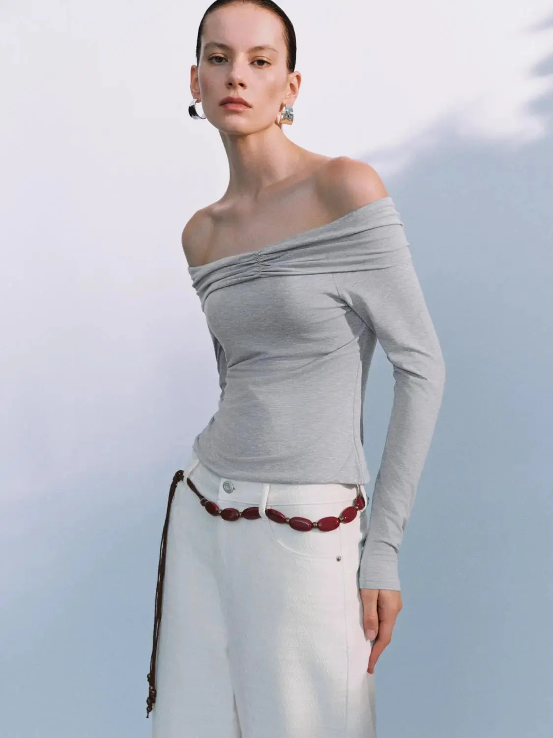 8476-modal-blend-off-shoulder-ruched-long-sleeve-top-2.webp Modal Blend Off Shoulder Ruched Long Sleeve Top