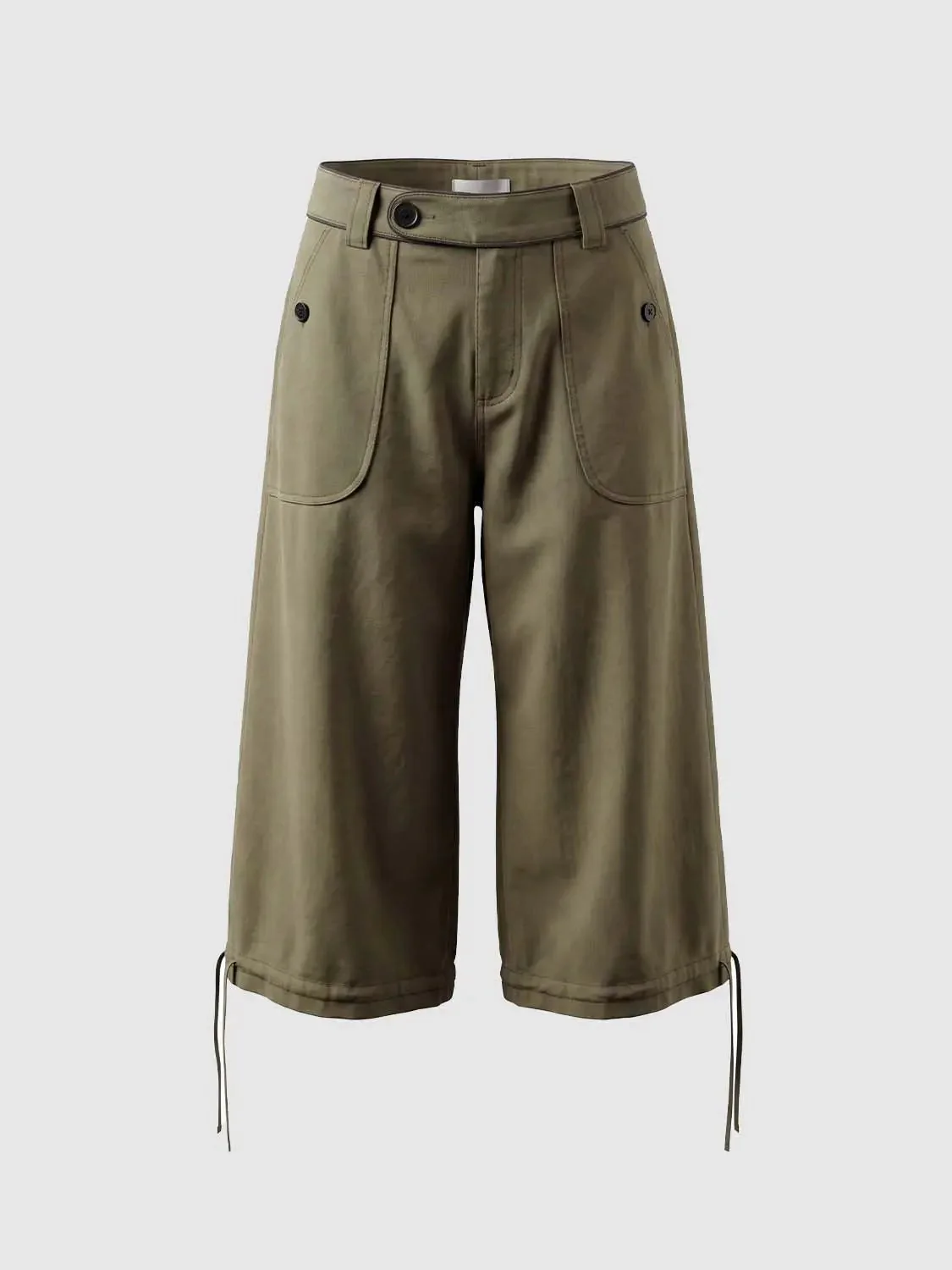 Olive Cotton Cargo With Drawstring Ankles Wide Leg Pants