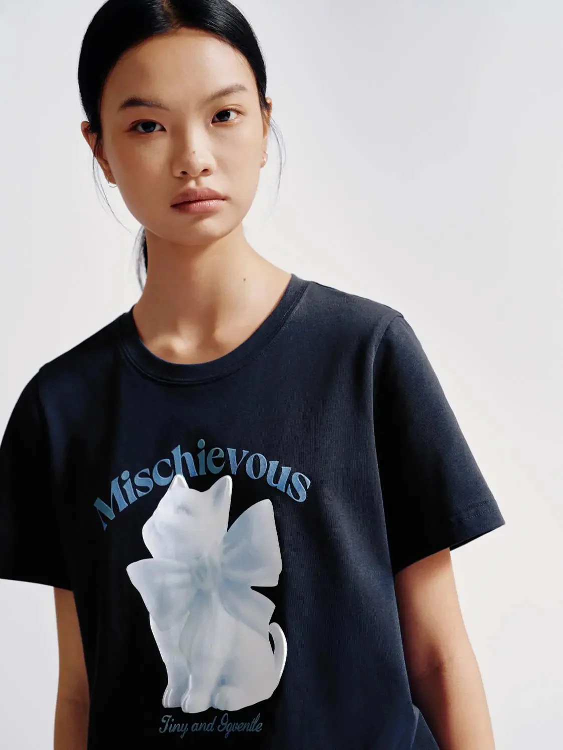 Graphic Mischievous Cat Design Soft Everyday T-Shirts