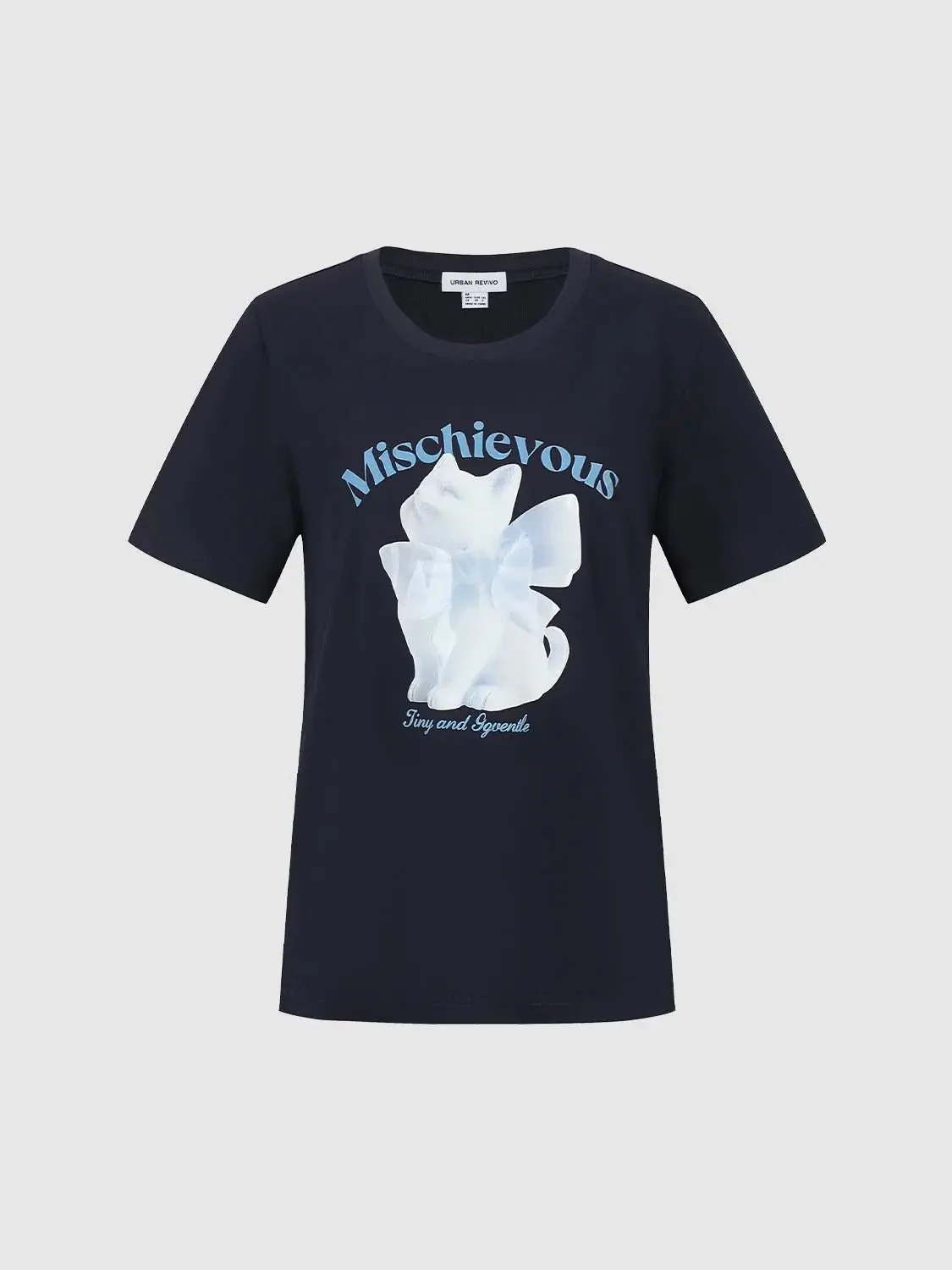 Graphic Mischievous Cat Design Soft Everyday T-Shirts