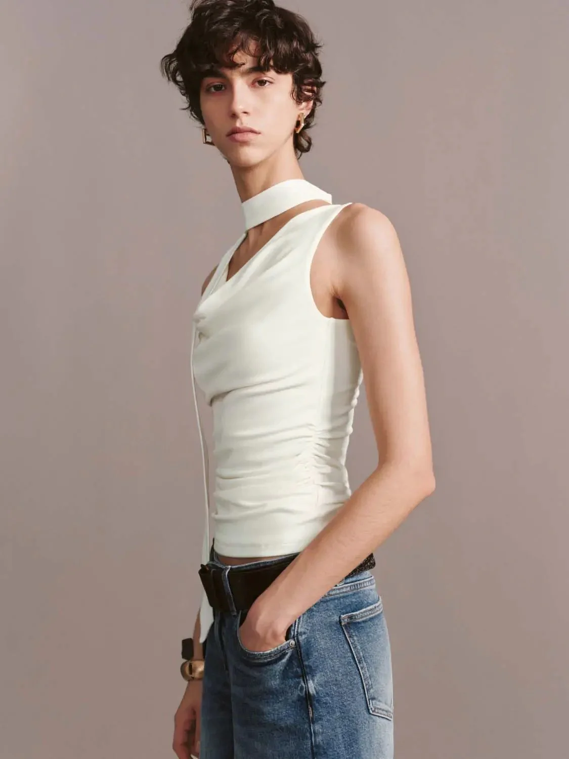 852-viscose-cotton-blend-cowl-neck-ruched-tank-top-2.webp Viscose-Cotton Blend Cowl Neck Ruched Tank Top