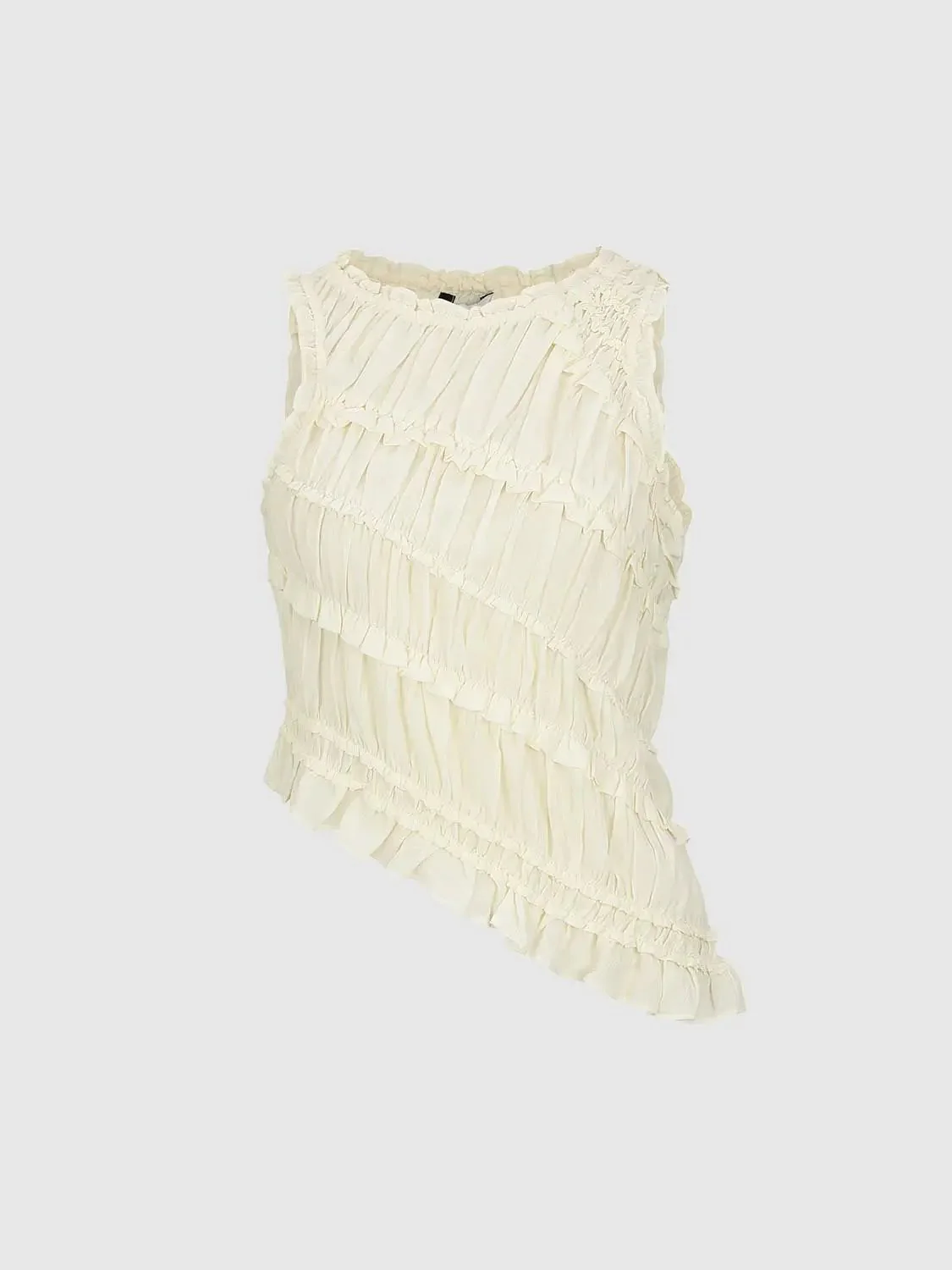 8520-elegant-pleated-ruffles-soft-viscose-blend-blouse-sleeveless-overhead-shirts-1.webp Elegant Pleated Ruffles Soft Viscose Blend Blouse Sleeveless Overhead Shirts