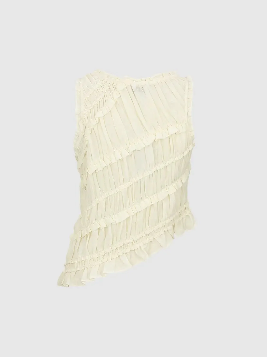 8520-elegant-pleated-ruffles-soft-viscose-blend-blouse-sleeveless-overhead-shirts-2.webp Elegant Pleated Ruffles Soft Viscose Blend Blouse Sleeveless Overhead Shirts