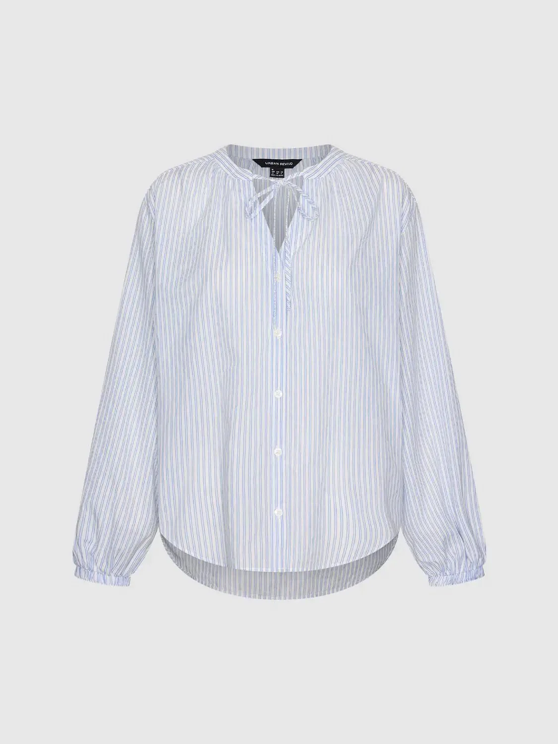 Striped Cotton Tie Neck Breathable Shirts