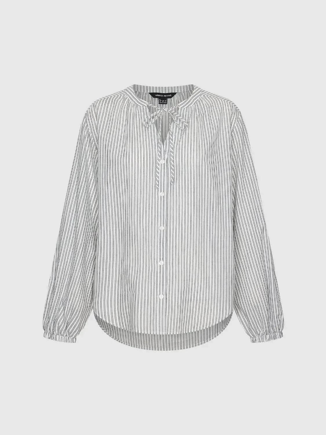Striped Cotton Tie Neck Breathable Shirts
