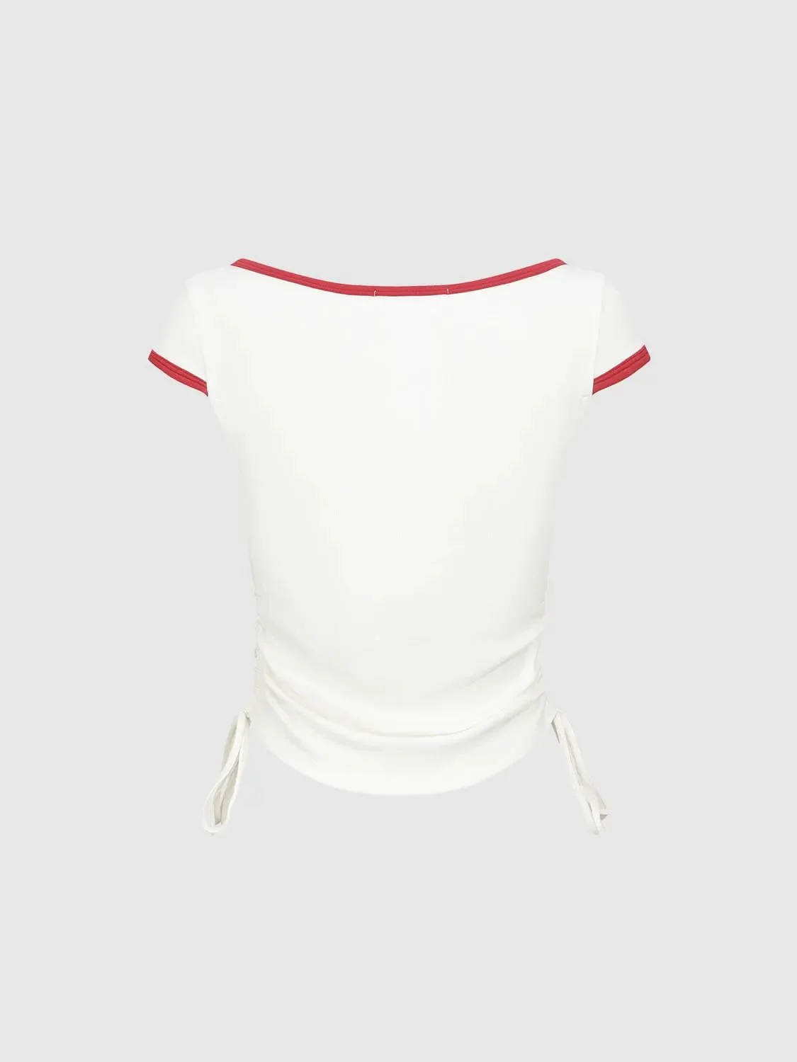 864-cotton-heart-embroidered-cinched-waist-cap-sleeve-t-shirt-2.webp Cotton Heart Embroidered Cinched Waist Cap Sleeve T Shirt
